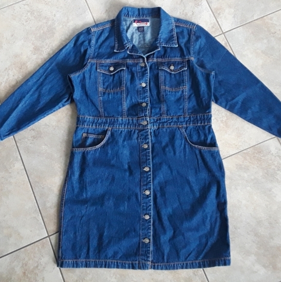 Muah Jeans Dresses & Skirts - Classic Long Sleeve Dark Blue Denim Button-Up Dress.